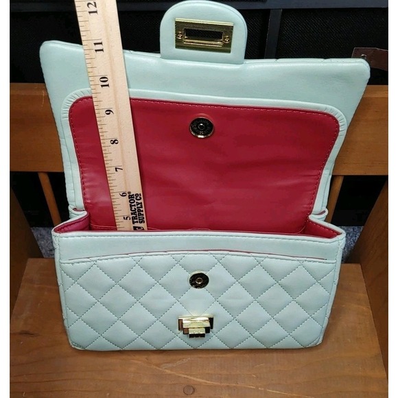 New Mint Green Chic Quilted Cross body Flap Shoulder Hand Bag Chain Strap Waffle - Picture 5 of 10